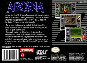 Arcana (USA) box cover back